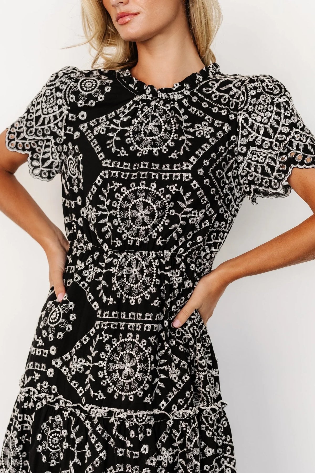 Mirabel Eyelet Midi Dress | Black + White