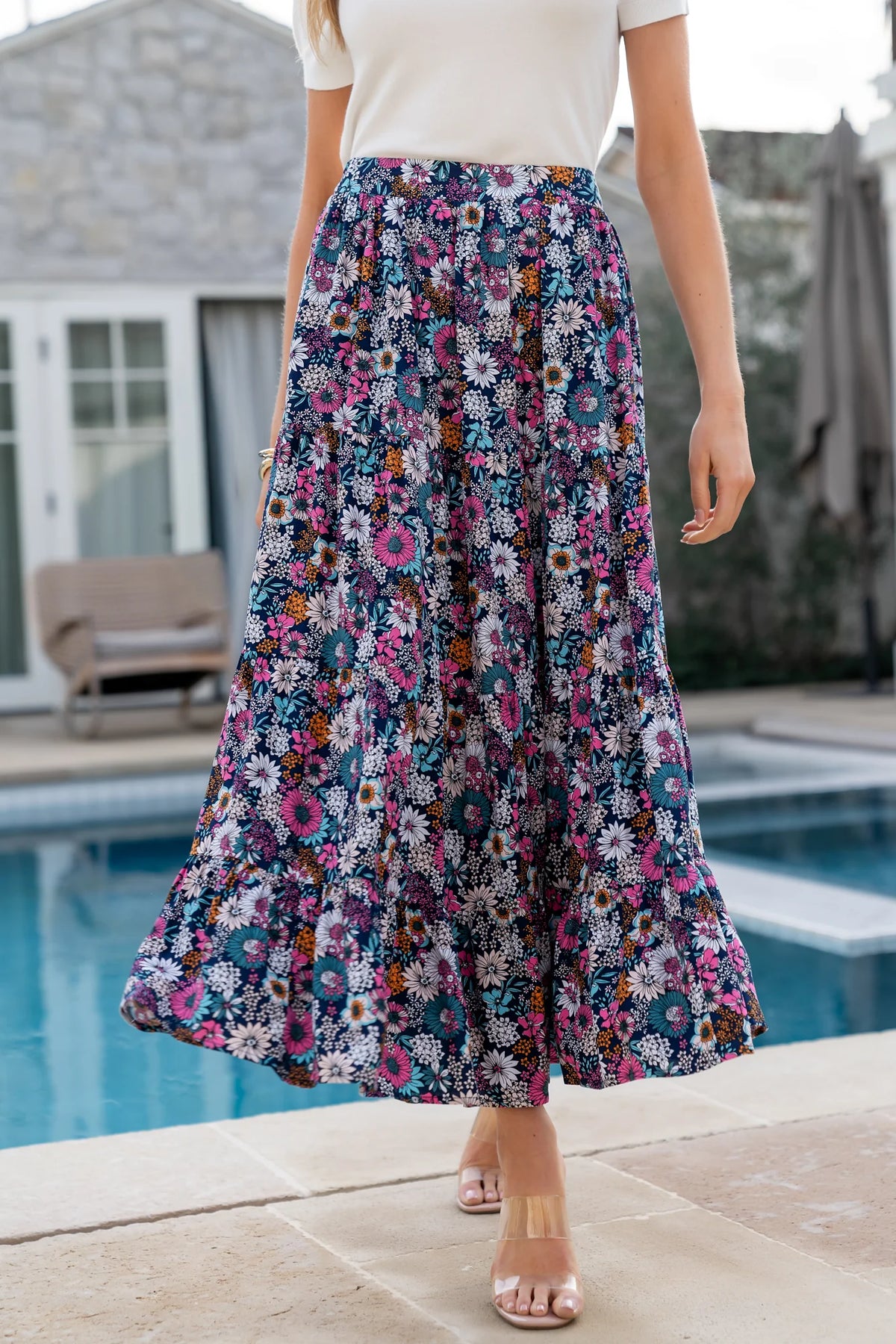 Reilly Maxi Skirt | Navy Flower Print