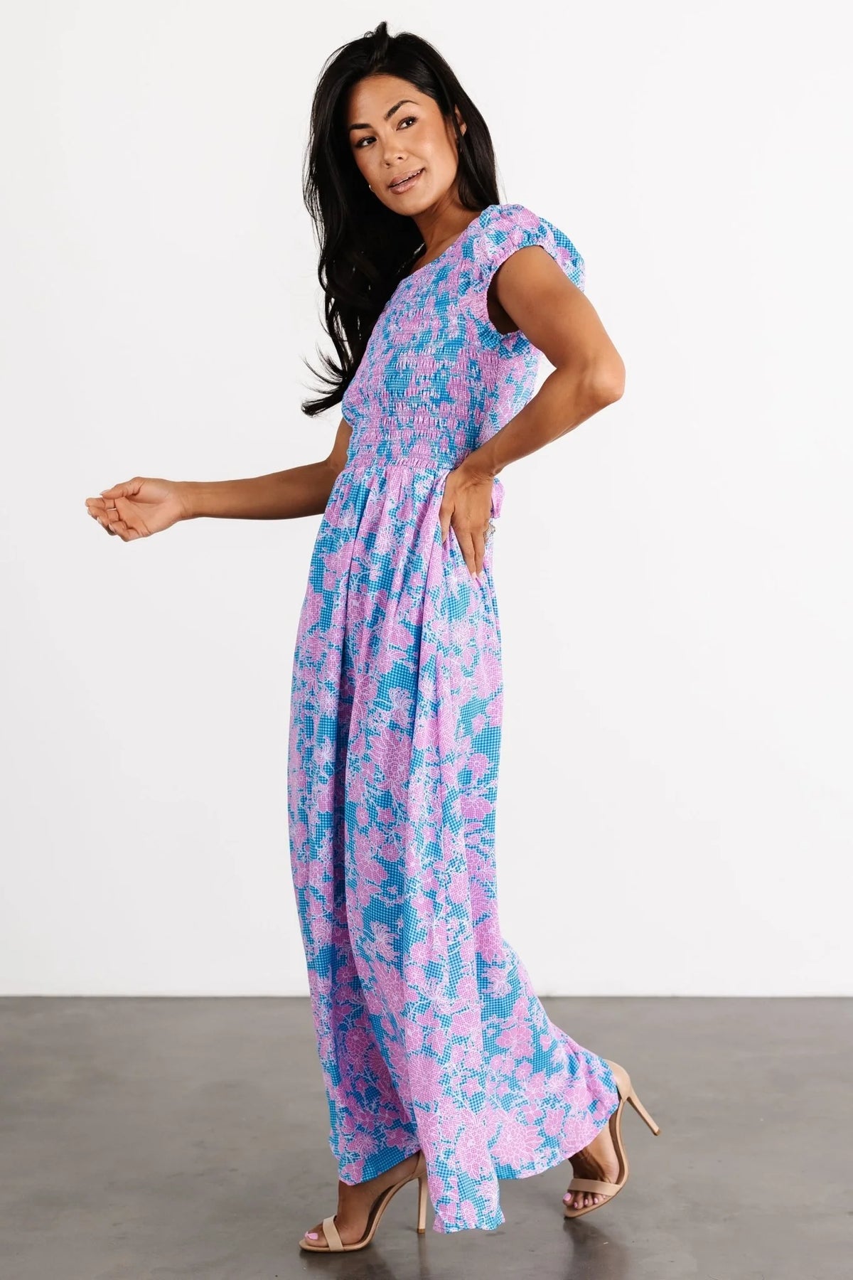 Tabitha Open Back Maxi Dress | Blue + Pink