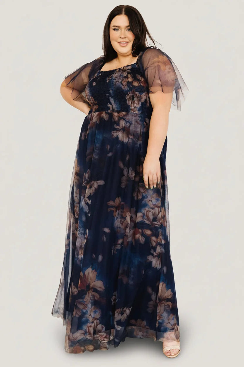 Cassandra Tulle Maxi Dress | Dark Blue Floral