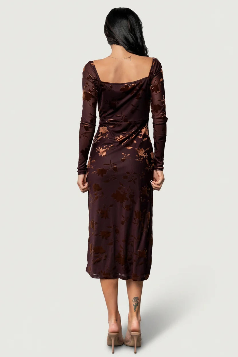 Tamara Midi Dress | Deep Plum + Dark Bronze Floral