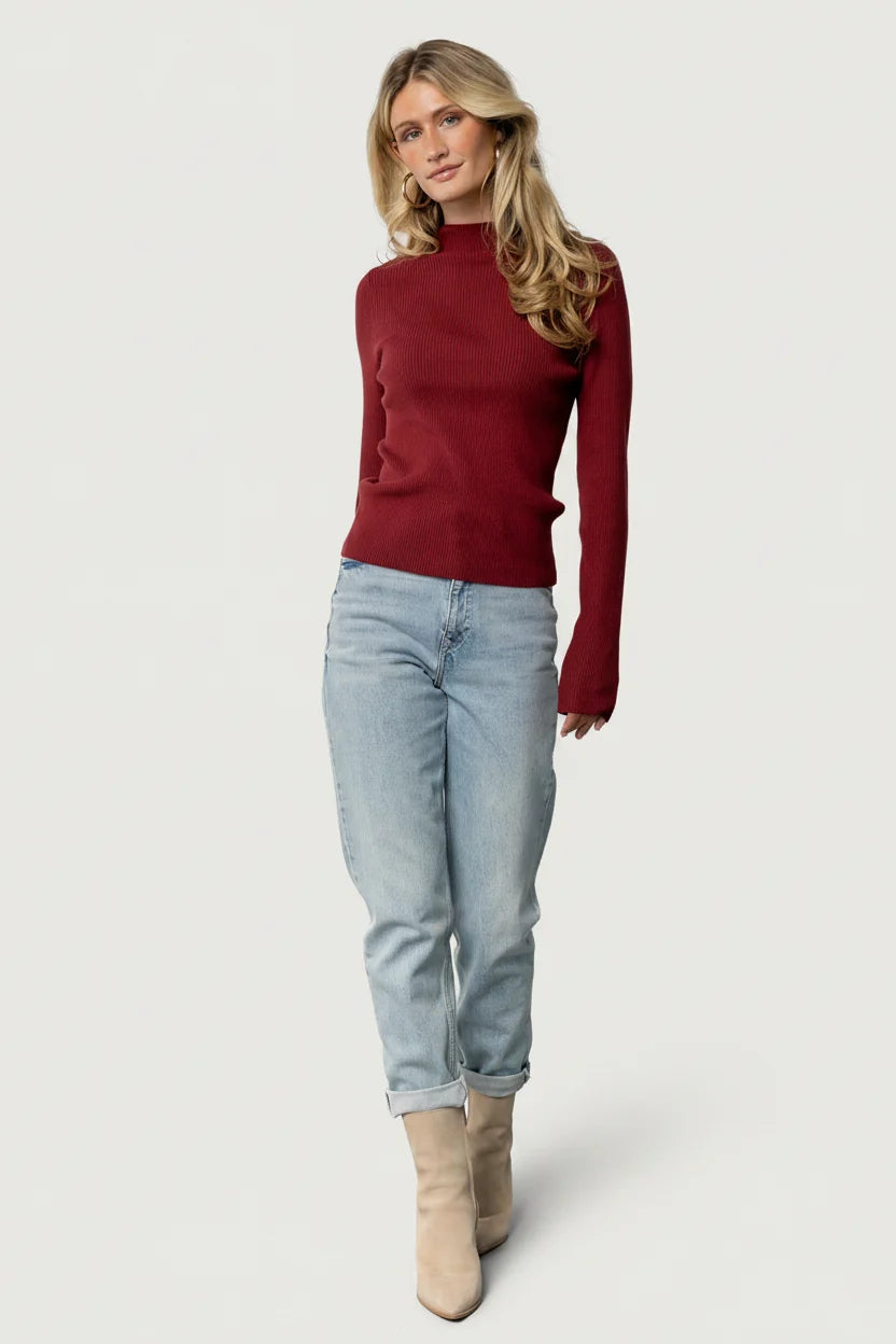 Ilsa Ribbed Sweater Top | Merlot