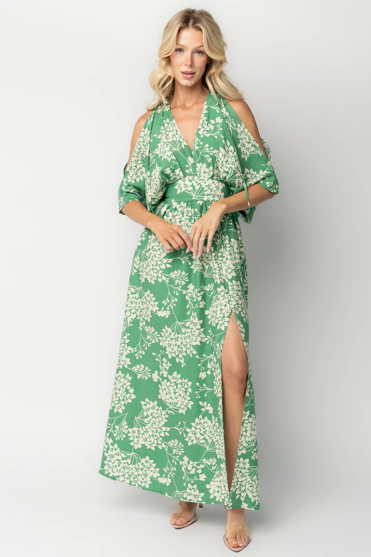 Marzi Open Shoulder Maxi Dress | Green Floral
