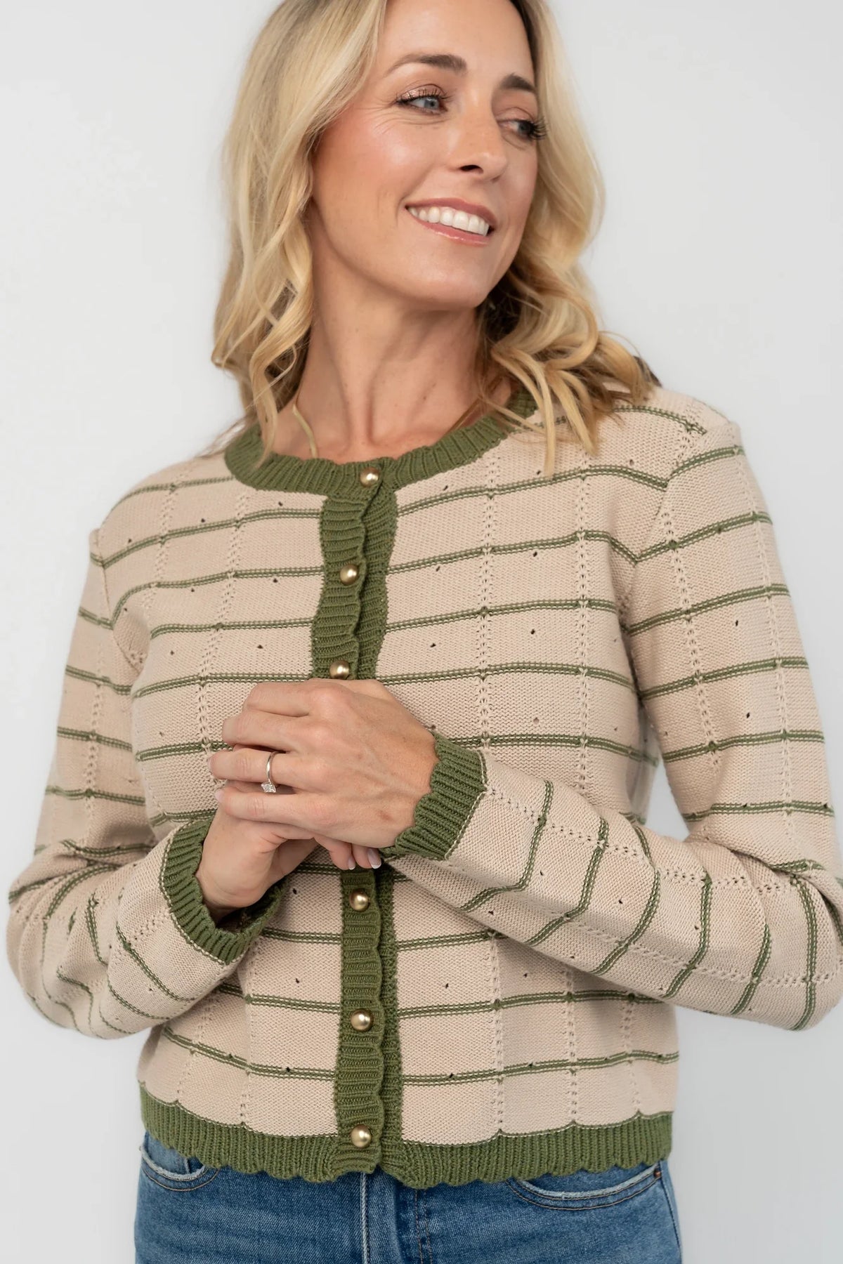 Quincie Striped Cardigan | Beige + Olive