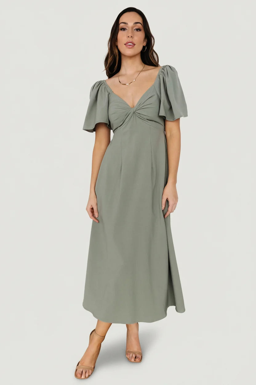 Indie Back Tie Dress | Dusty Green