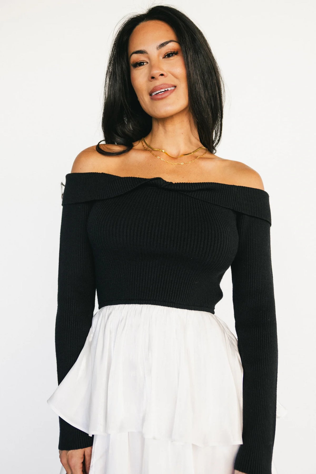 Maelie Tiered Maxi Dress | Black + White