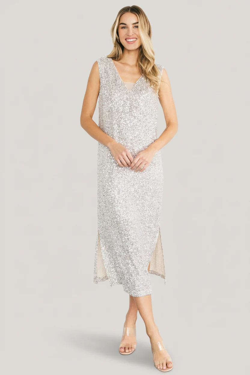 Marissa Sequin Midi Dress | Champagne