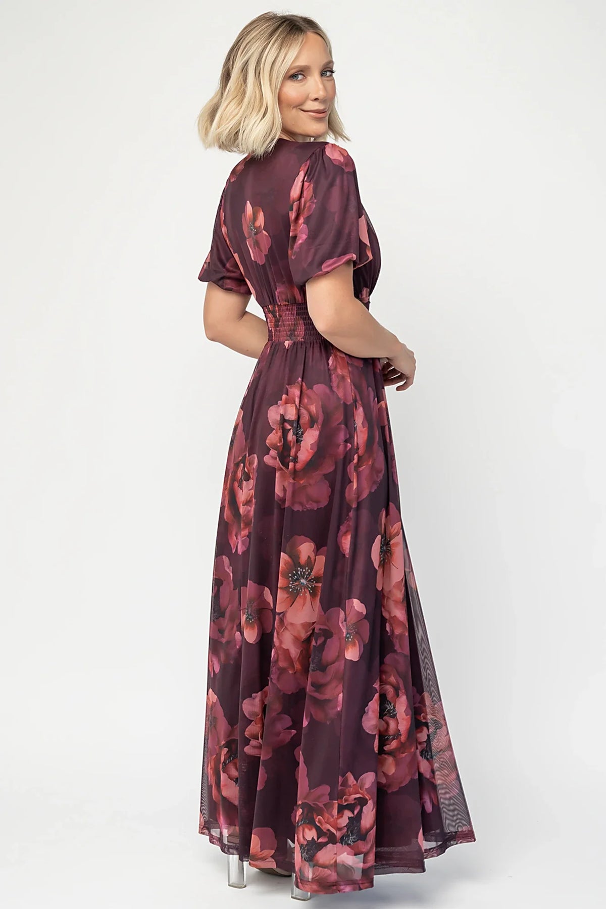 Whitney Mesh Maxi Dress | Deep Berry Floral