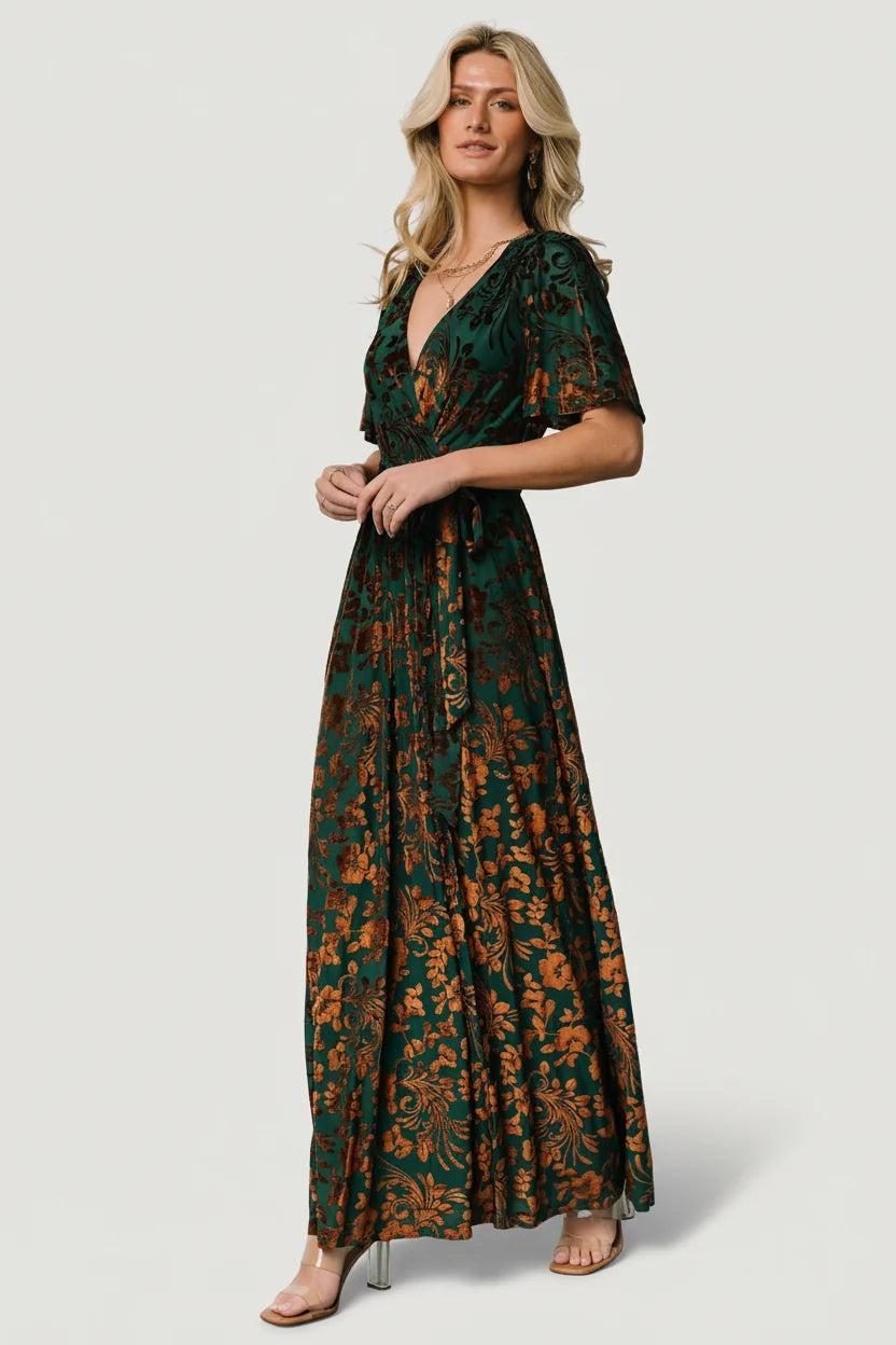 Uma Velvet Maxi Dress | Bronze + Jade