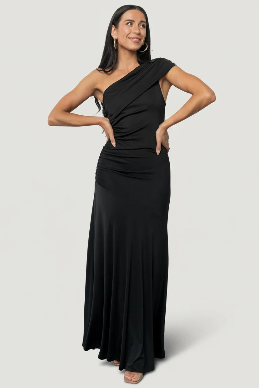 Leon One Shoulder Gown | Black