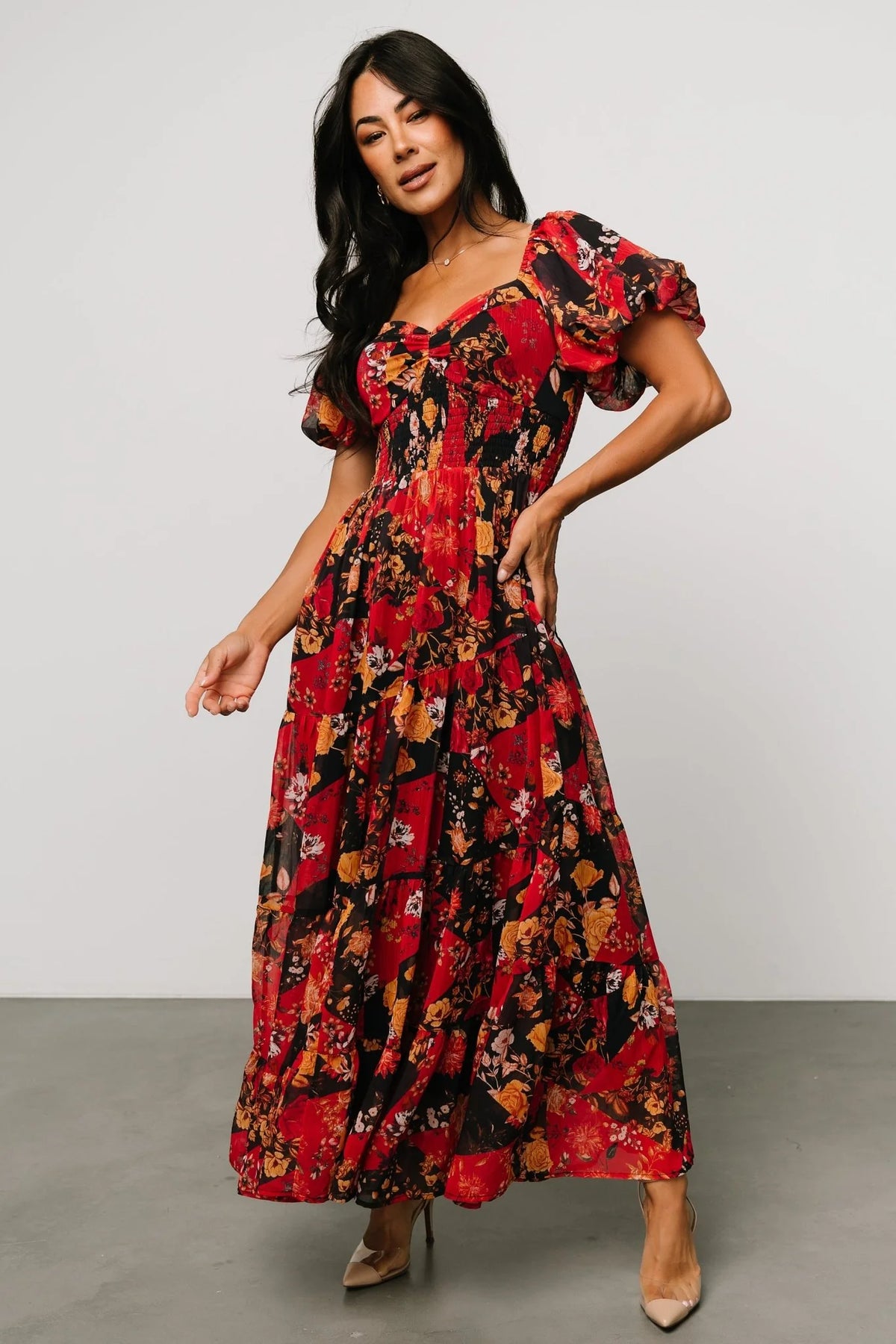 Suzy Maxi Dress | Black + Red Multi