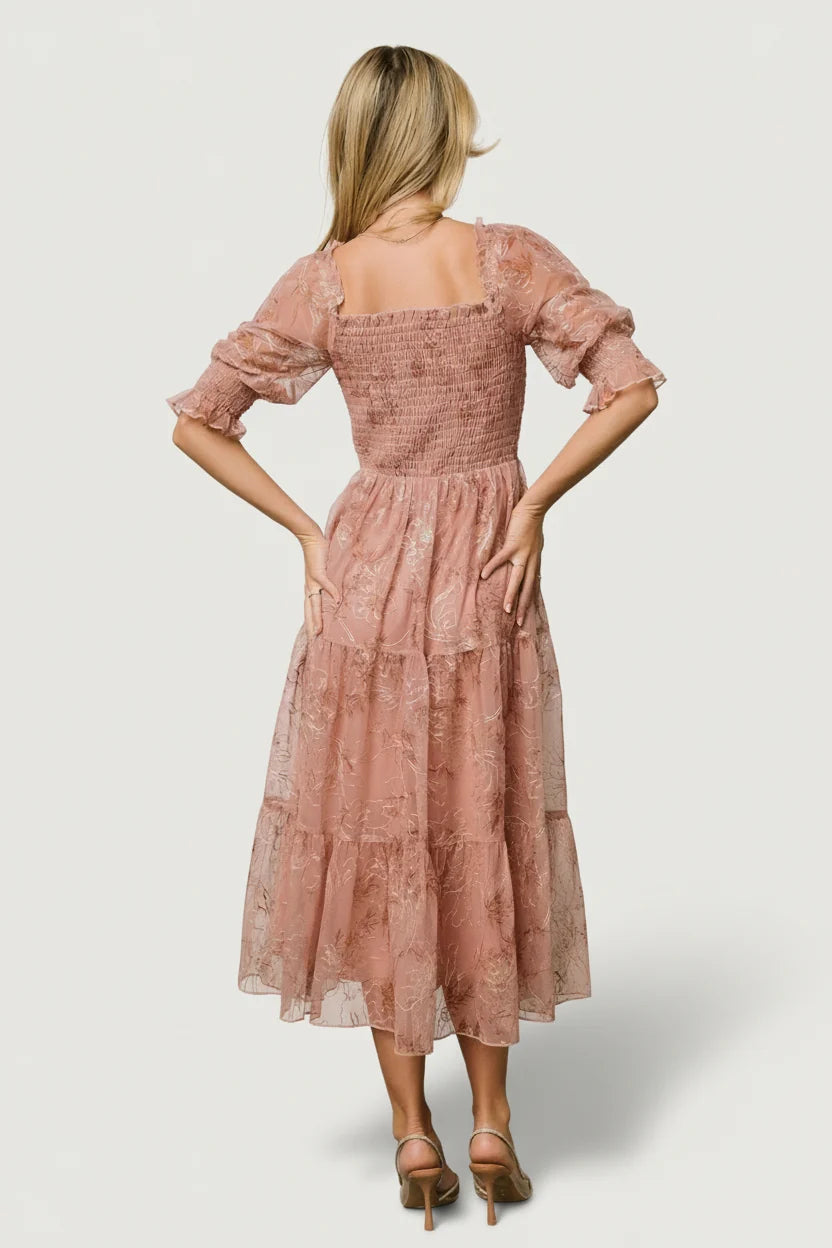 Fabian Jacquard Midi Dress | Mauve + Gold