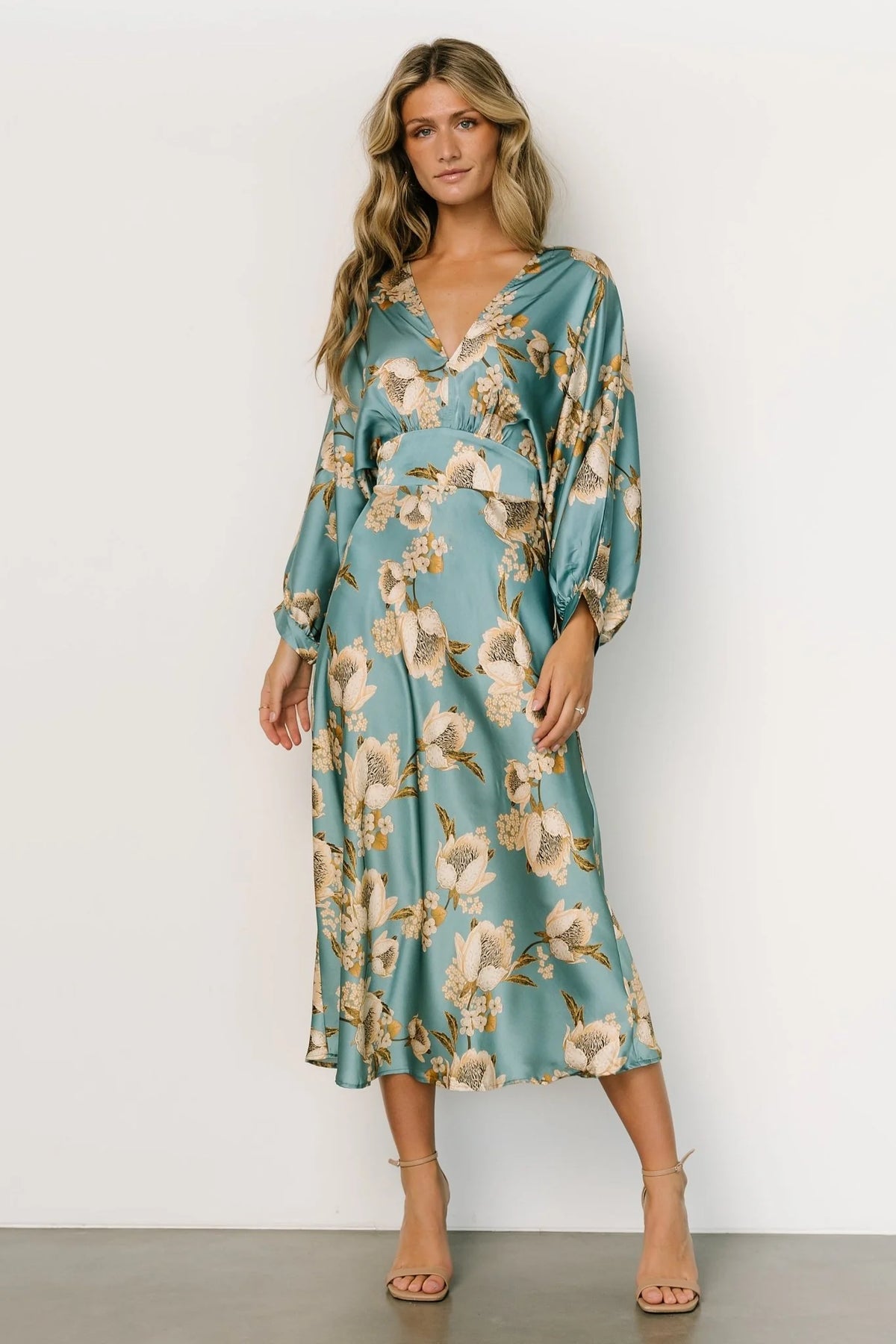Joni Satin Midi Dress | Blue Multi