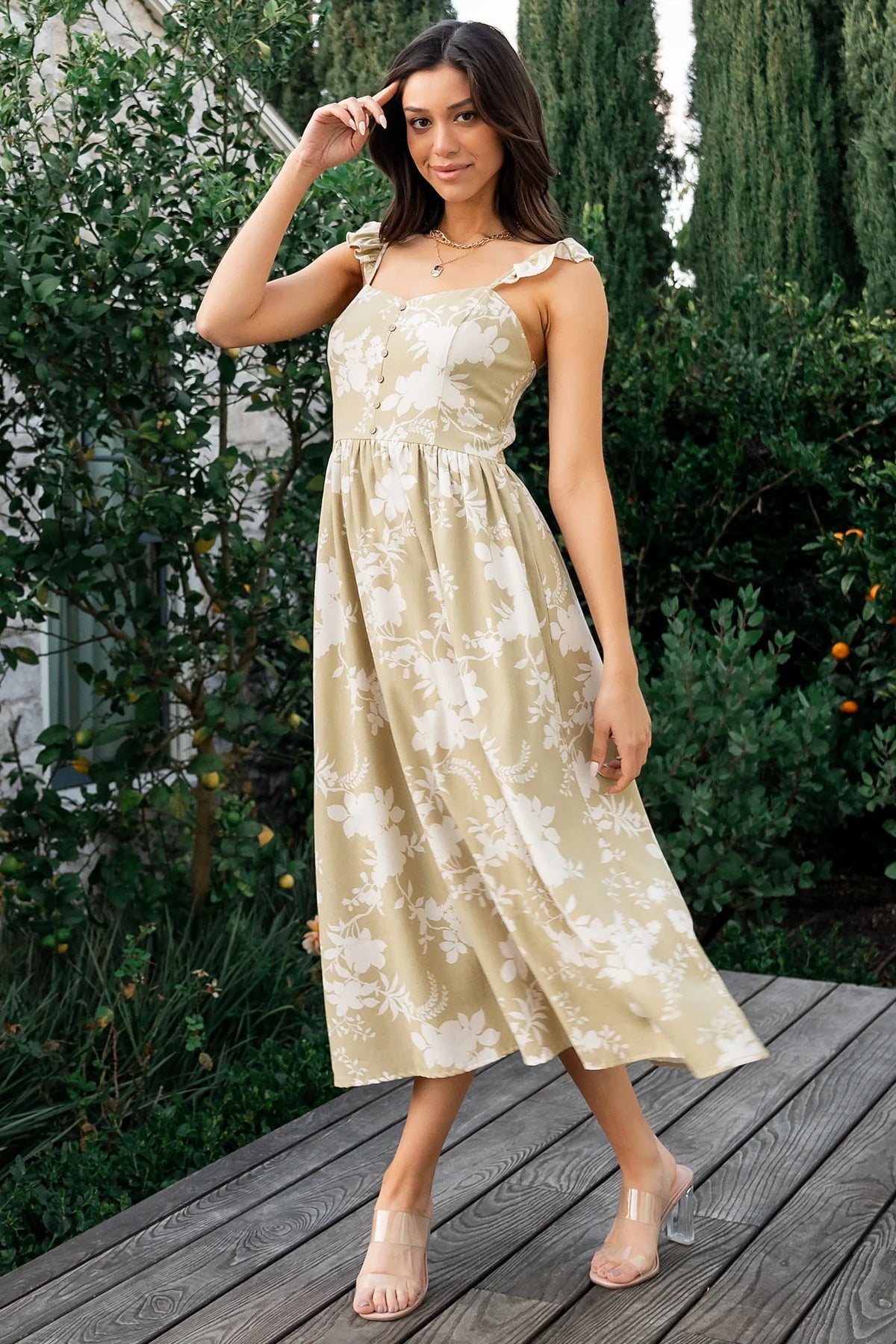 Renna Button Top Dress | Vintage Sage