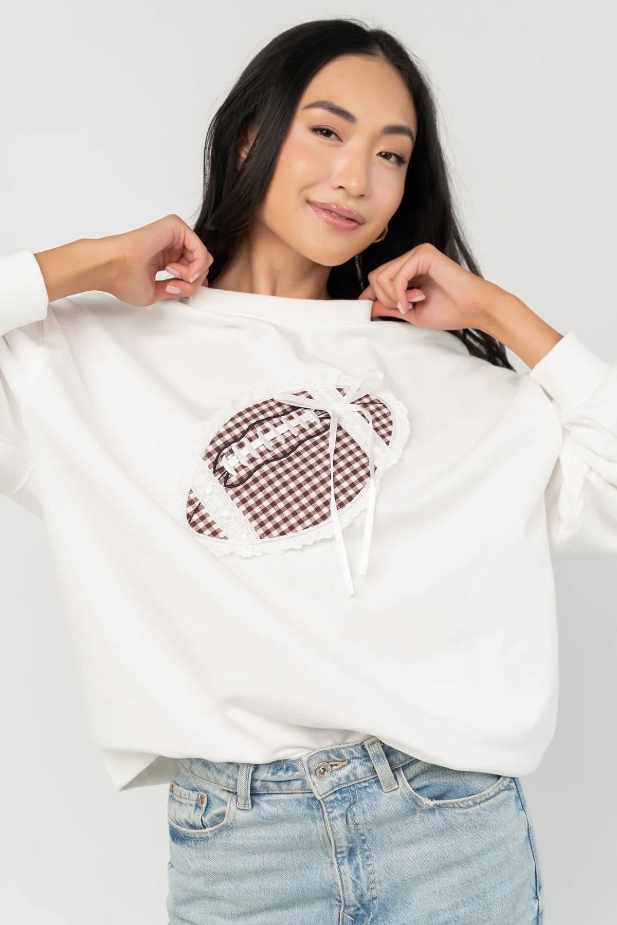 Stephen Gingham Crewneck | Ivory