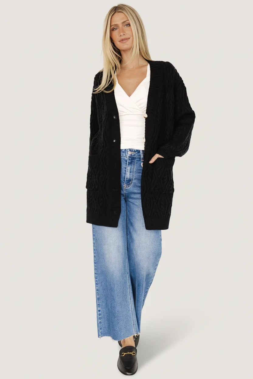 Alberta Cable Knit Cardigan | Black