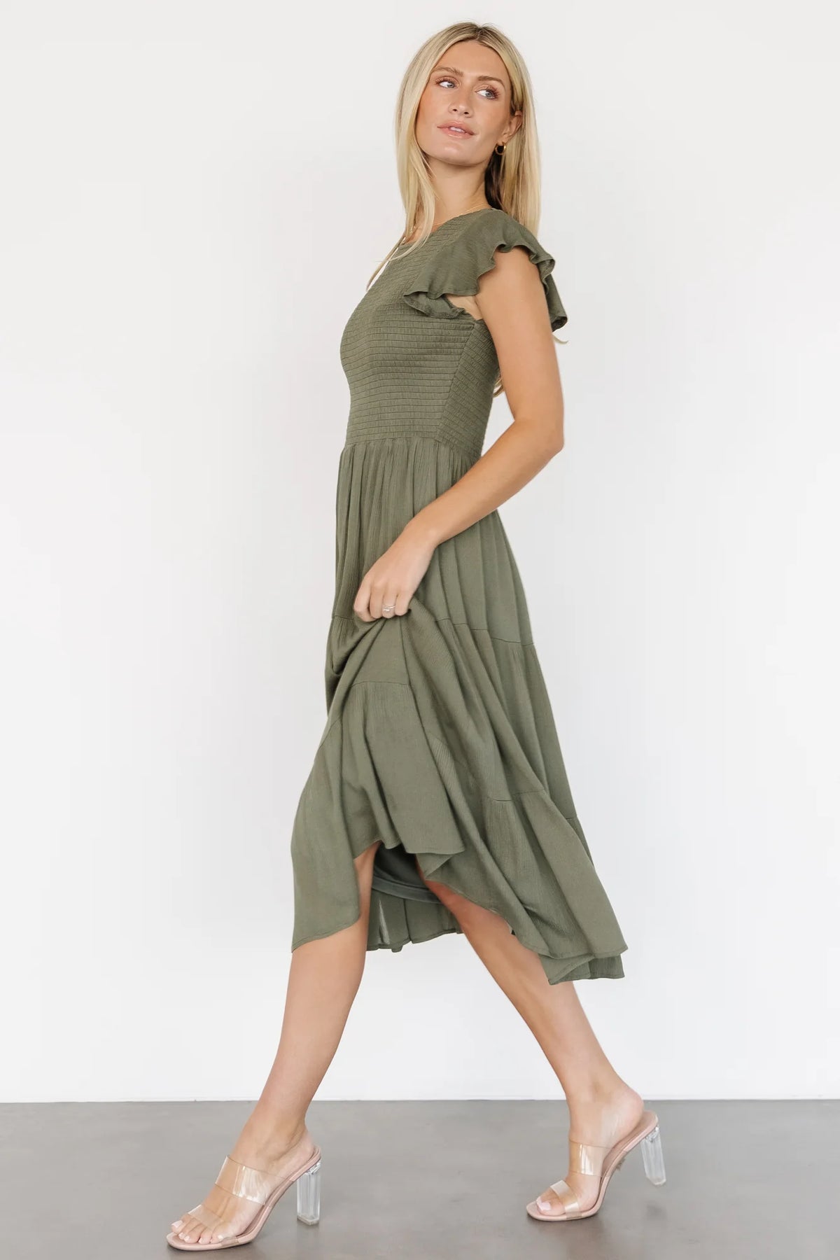 Loretta Smocked Midi Dress | Dark Sage