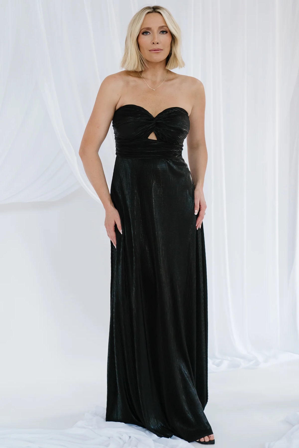 Seraphine Pleated Strapless Gown | Black