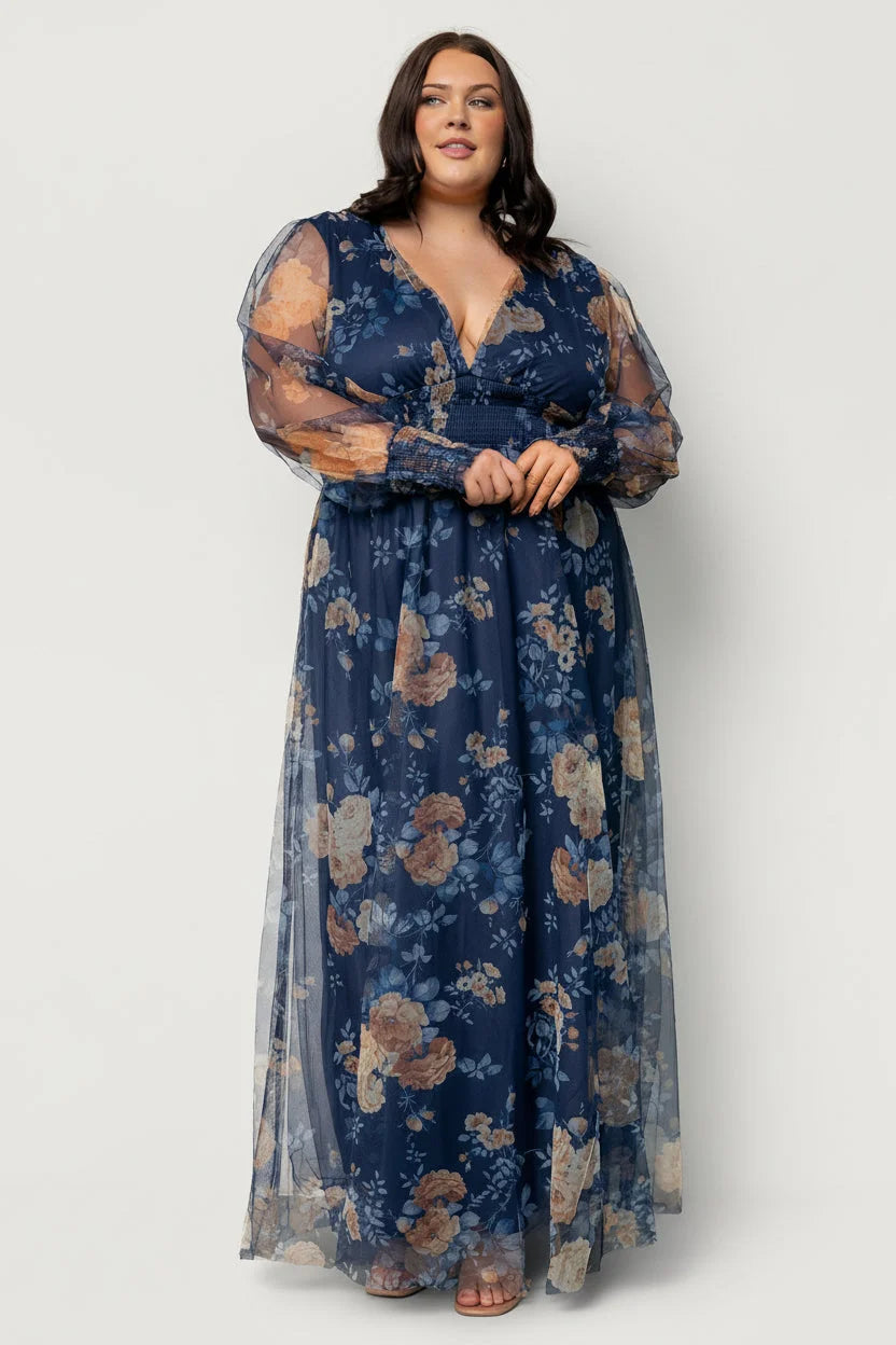 Layla Tulle Maxi Dress | Blue + Golden Floral