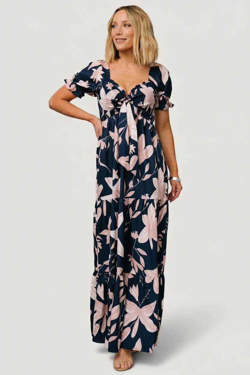 Hilaria Maxi Dress | Navy + Blush