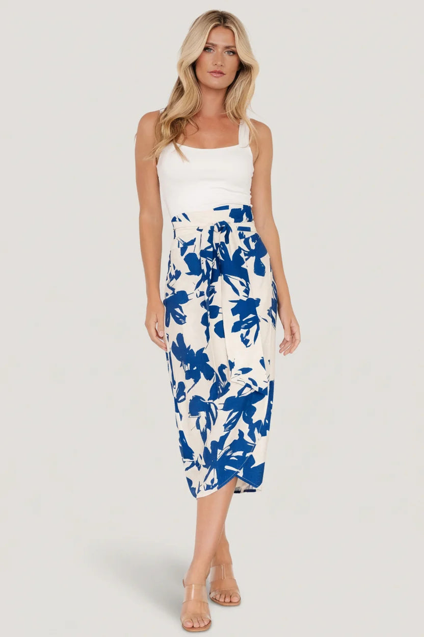 Vista Wrap Midi Skirt | Blue Print