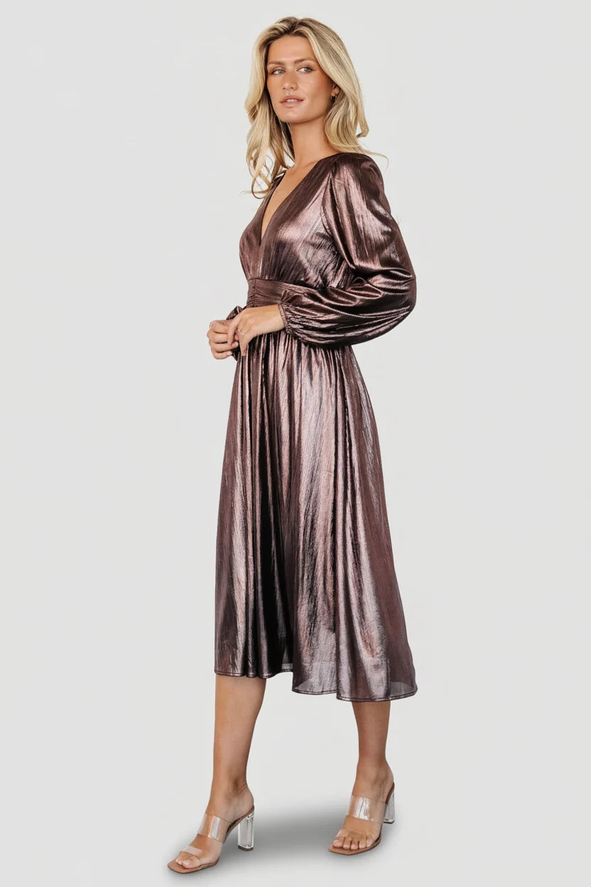 Aisha Shimmer Dress | Bronze