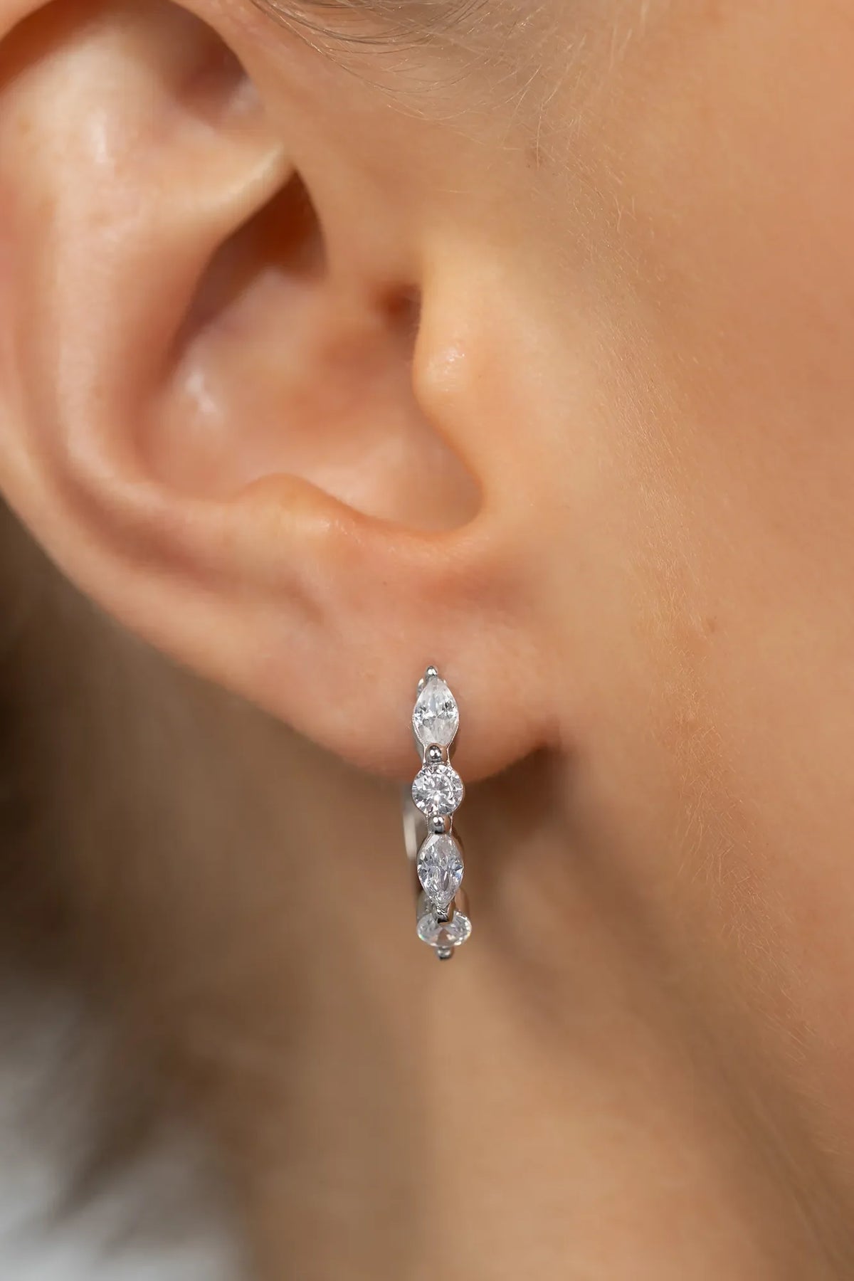 Aria Crystal Hoop Earrings | Silver