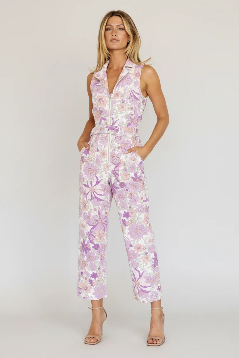 JoJo Sleeveless Jumpsuit | Purple Floral