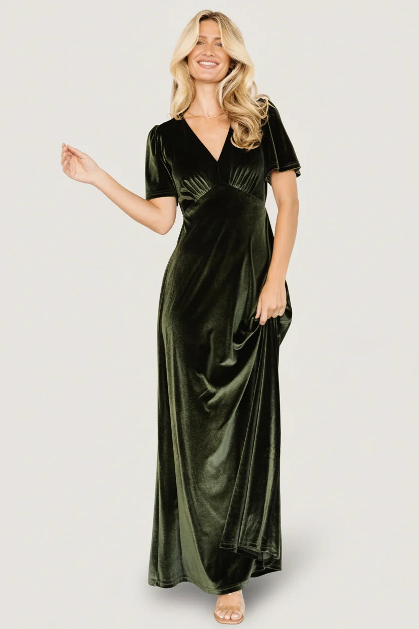 Vivian Velvet Maxi Dress | Olive