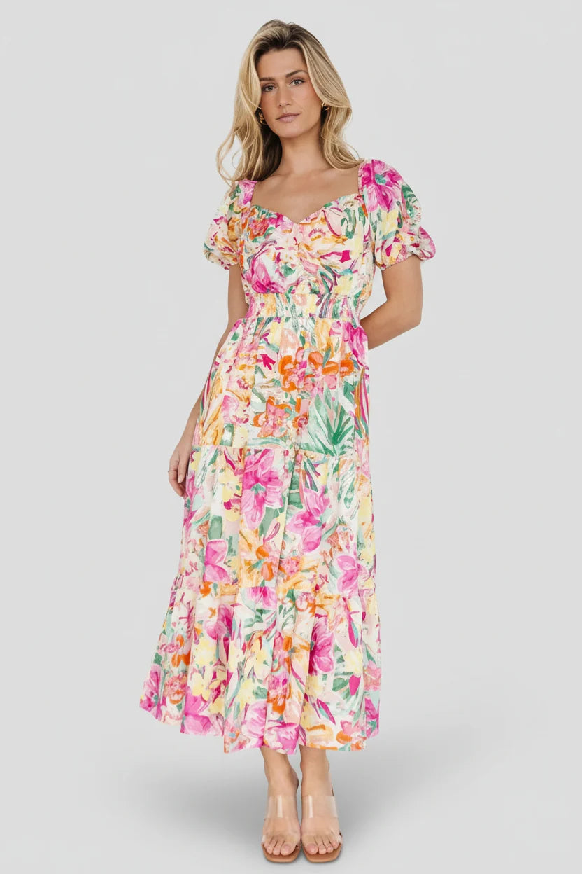 Denzel Puff Sleeve Midi Dress | Multi Floral