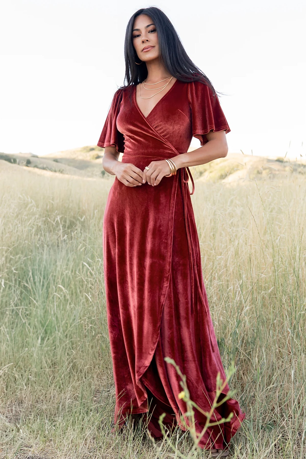 Katelyn Velvet Maxi Wrap Dress | Terracotta