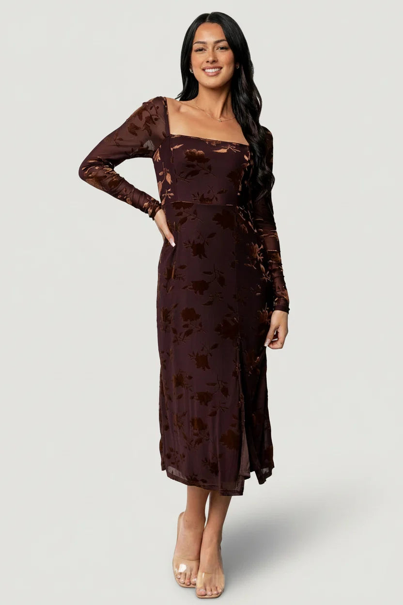 Tamara Midi Dress | Deep Plum + Dark Bronze Floral