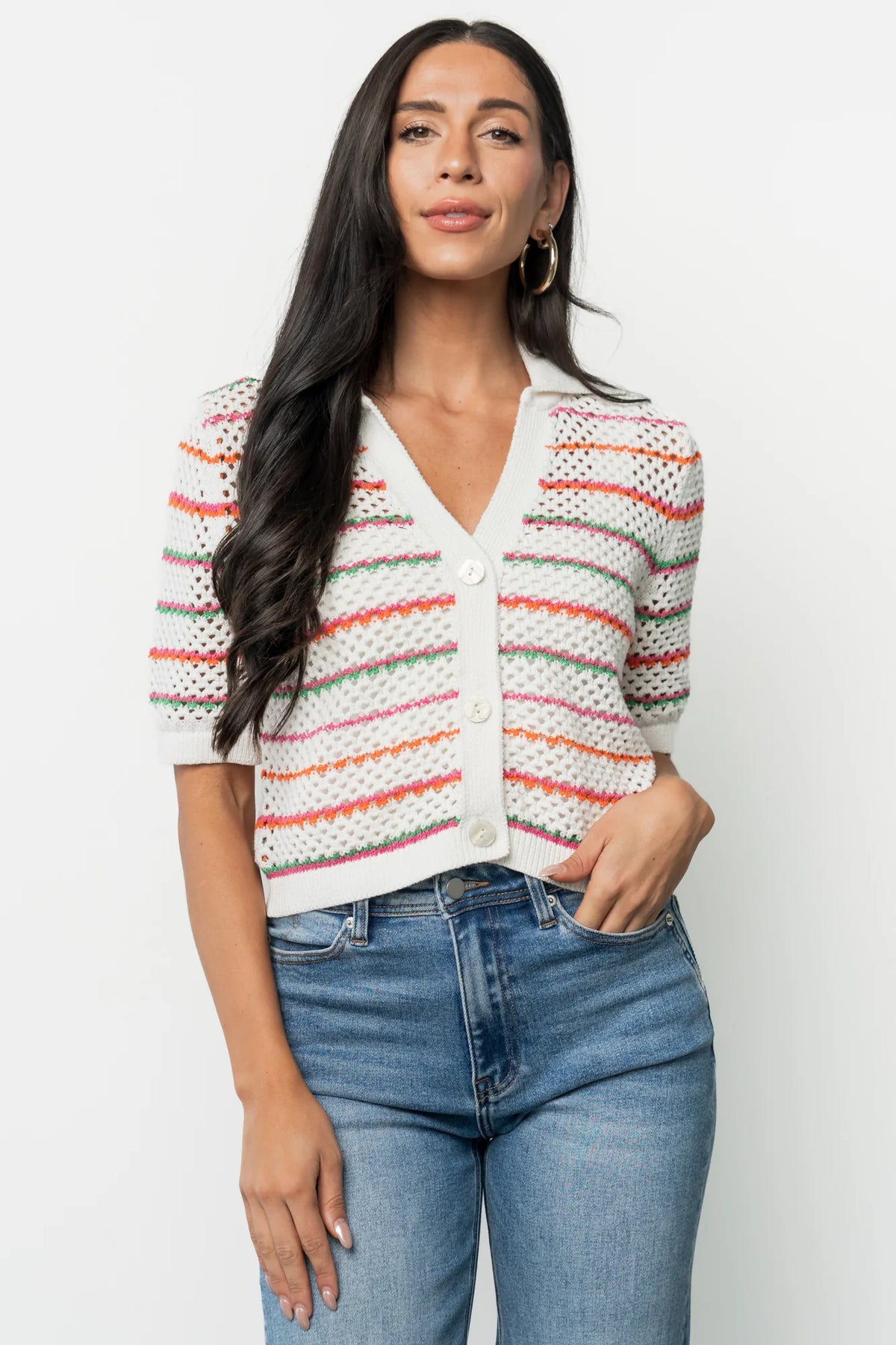 Viento Button Up Cardigan | Multi Stripe