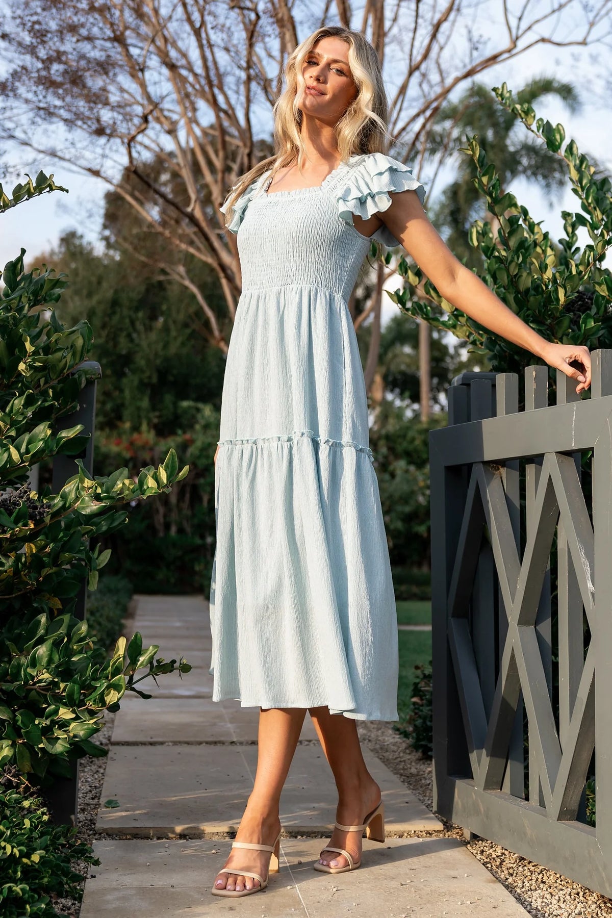 Jacie Smocked Midi Dress | Light Blue
