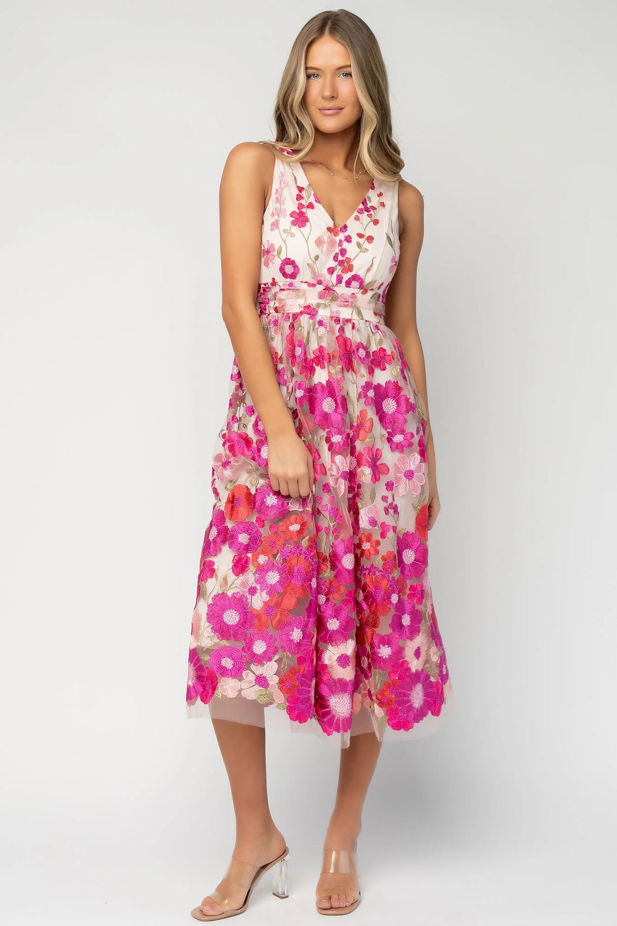 Lila Embroidered Midi Dress | Pink Floral