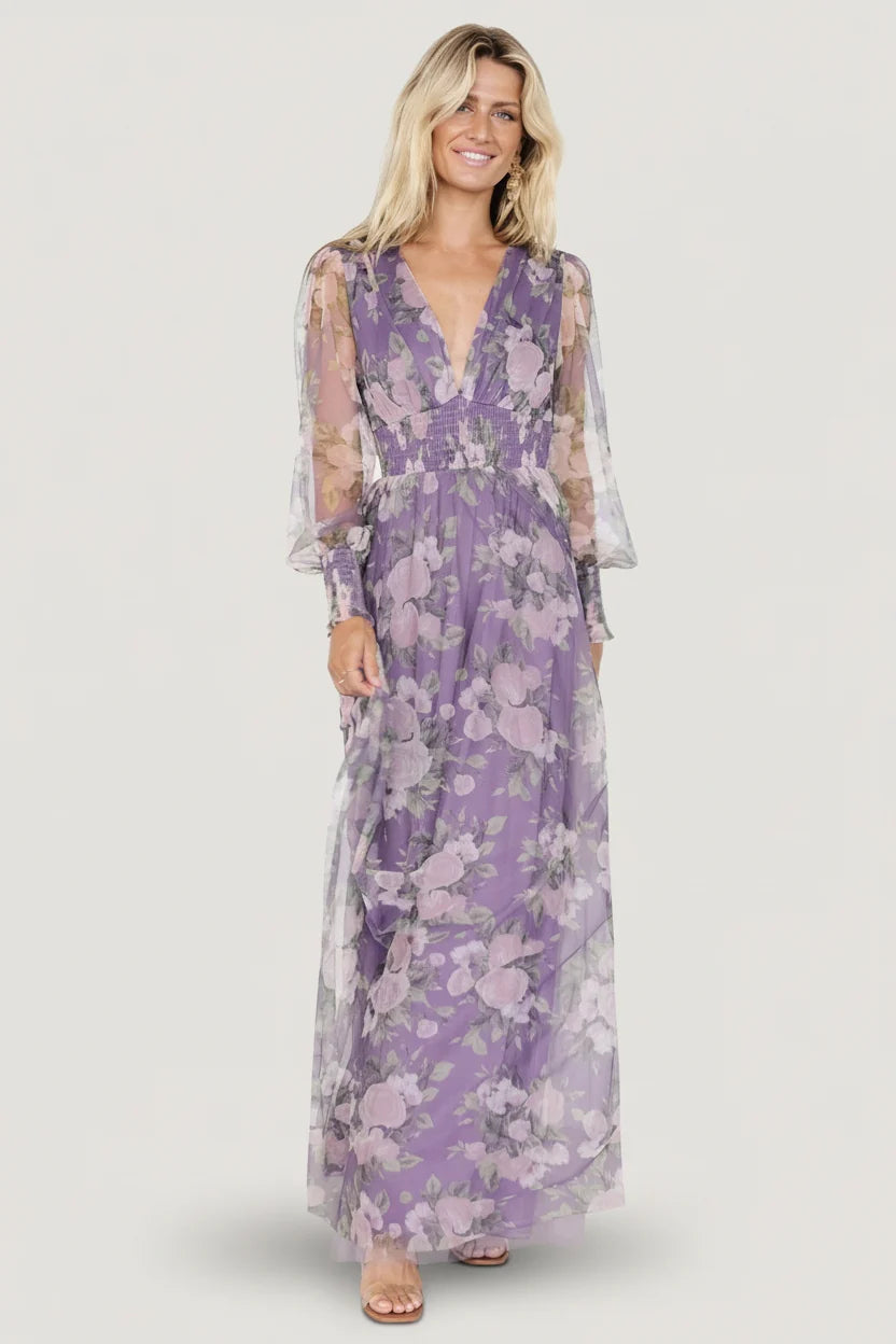 Layla Tulle Maxi Dress | Lavender + Blush Floral