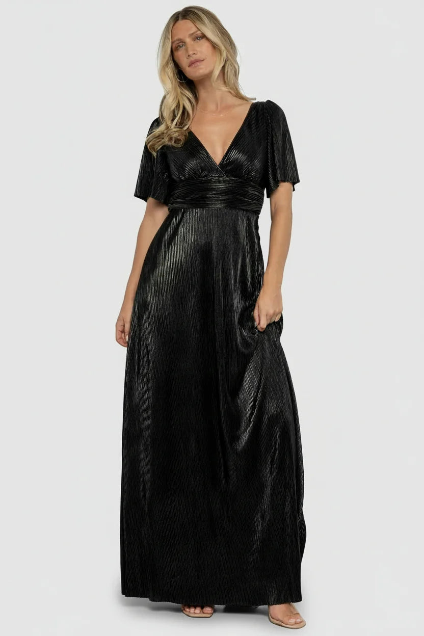 Venetian Pleated Gown | Black