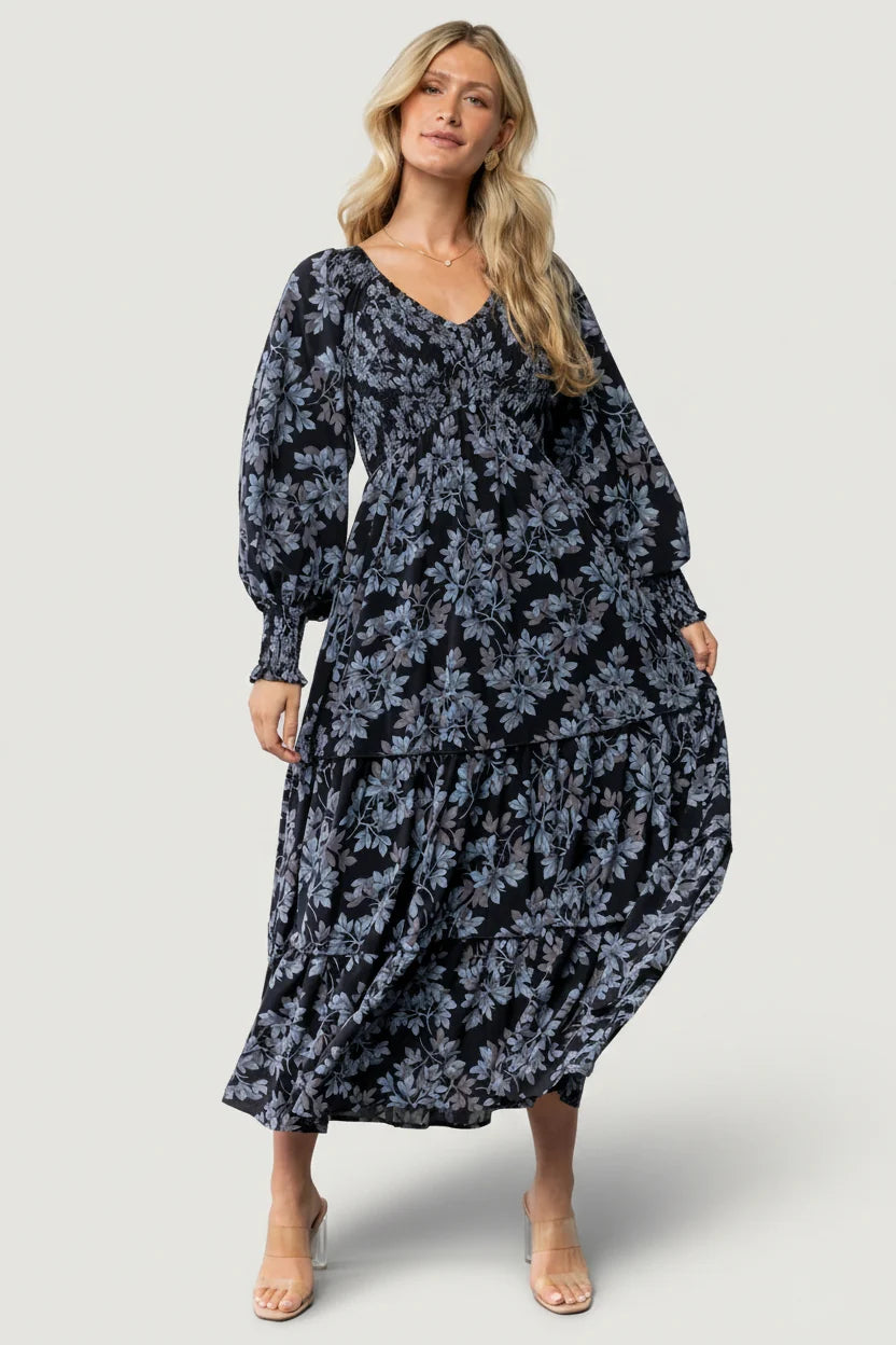 Rayna Smocked Dress | Midnight + Blue Floral