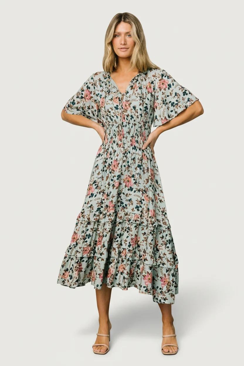 Spell Boho Midi Dress | Sage + Pink Floral