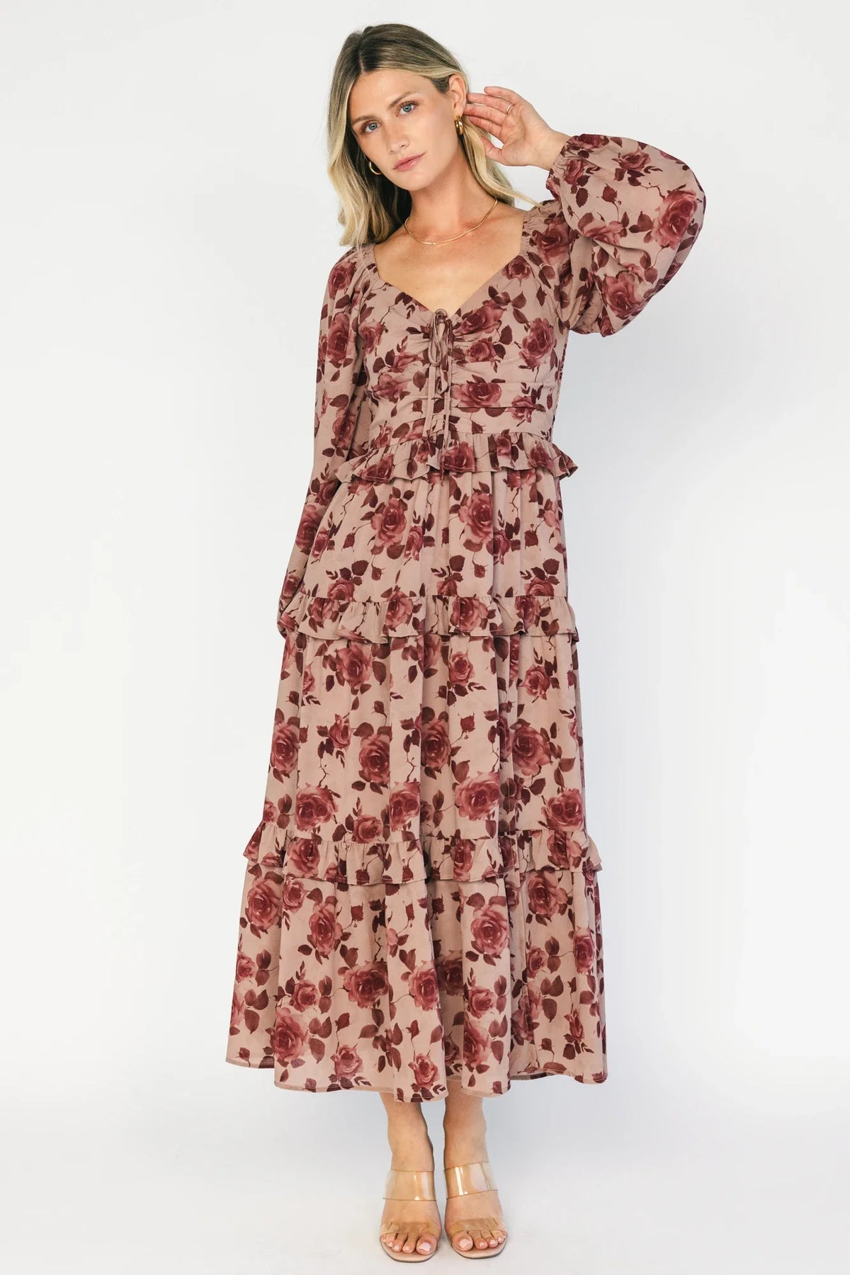 Serena Tiered Maxi Dress | Vintage Mauve Floral