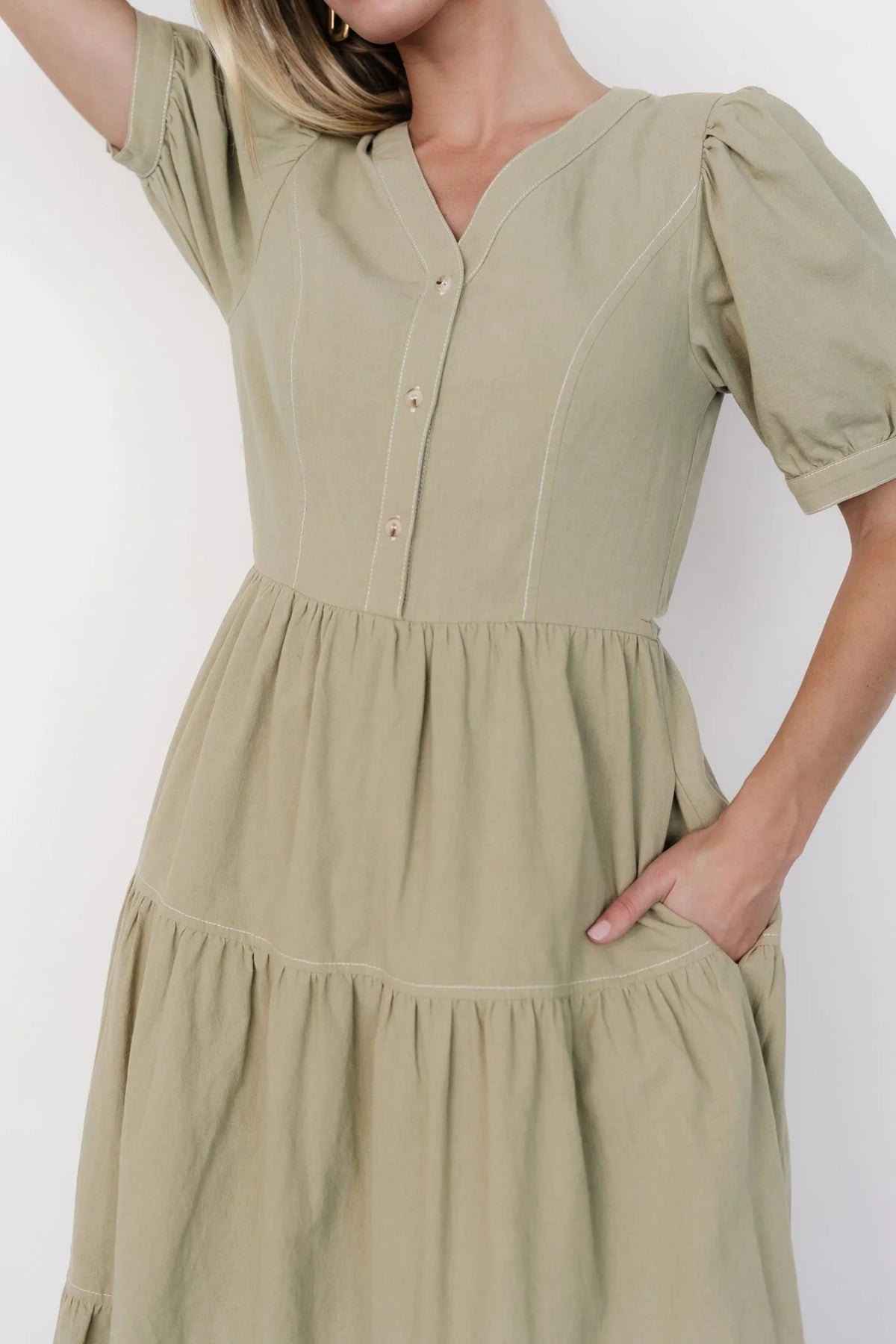 Shelby Button Top Dress | Sage Green