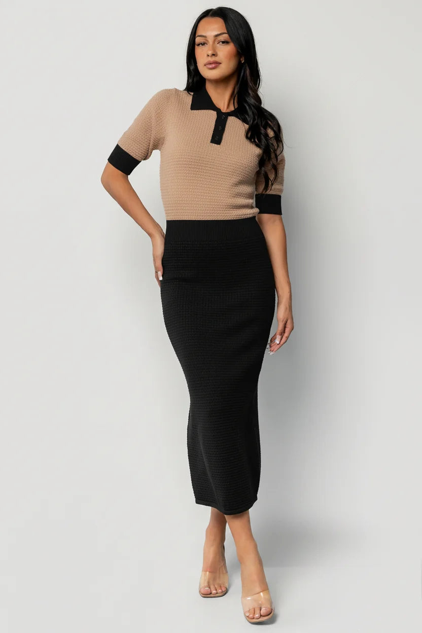 Gwendolyn Collared Midi Dress | Black + Mocha