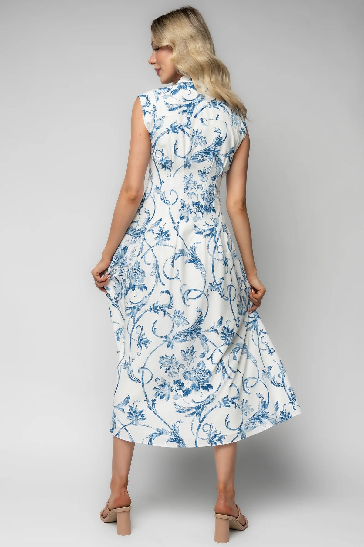 Tobias Midi Dress | Off White + Blue Floral