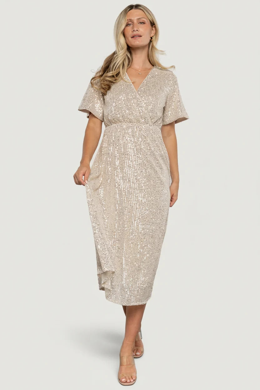 Mayfair Sequin Midi Dress | Champagne