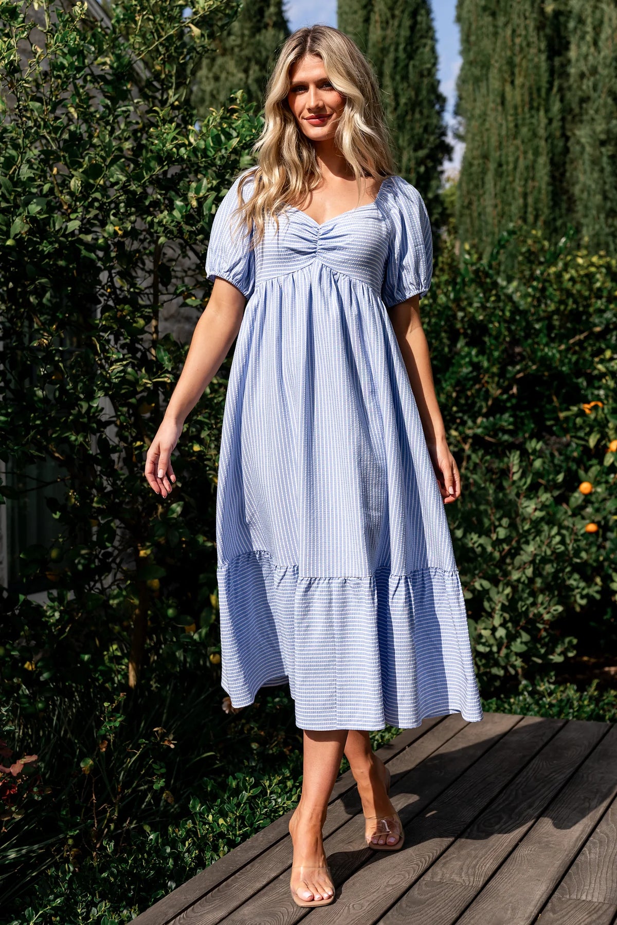 Poppy Midi Dress | Blue + Off White