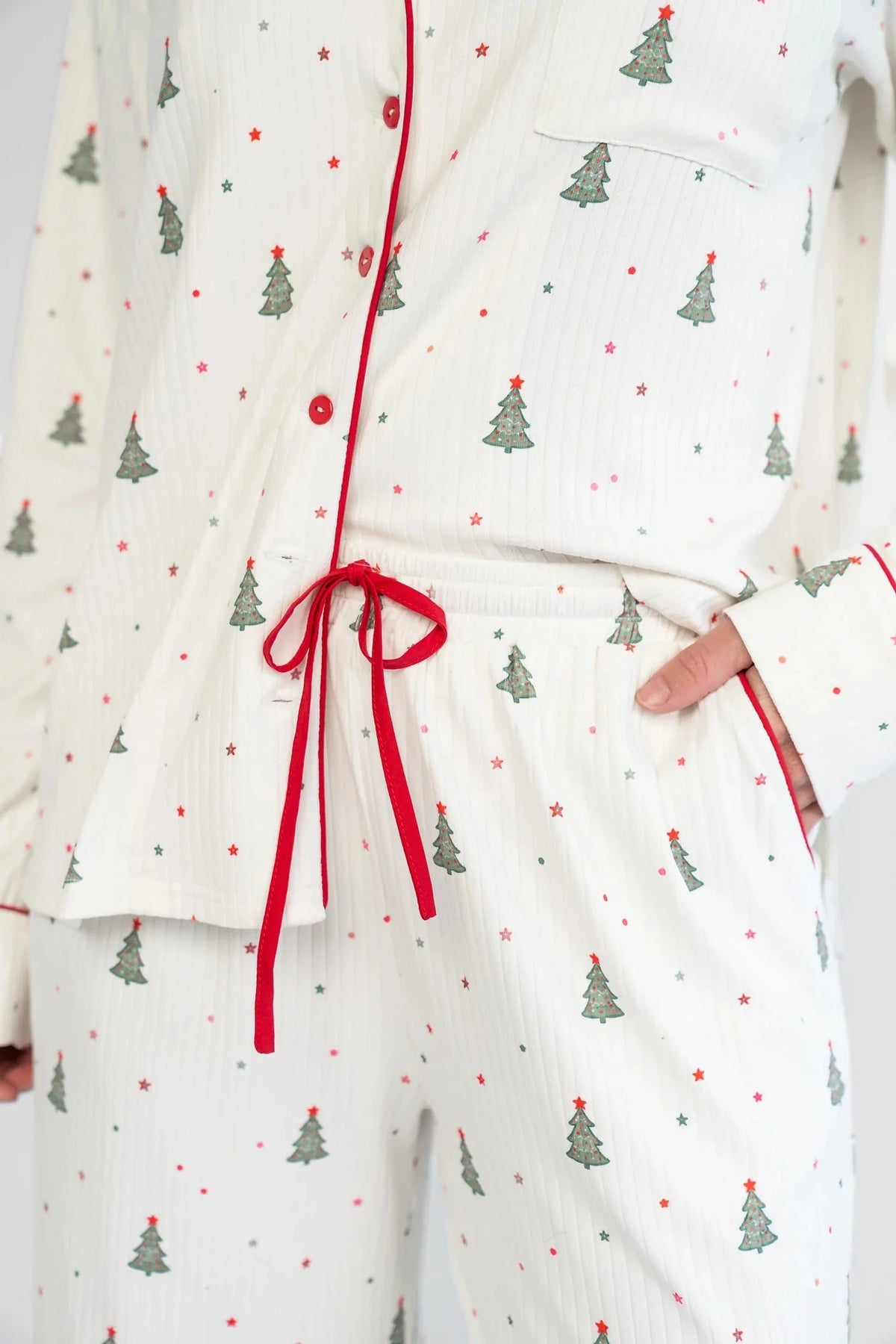 Holiday Cozy Rib Knit Pajamas | Ivory + Evergreen