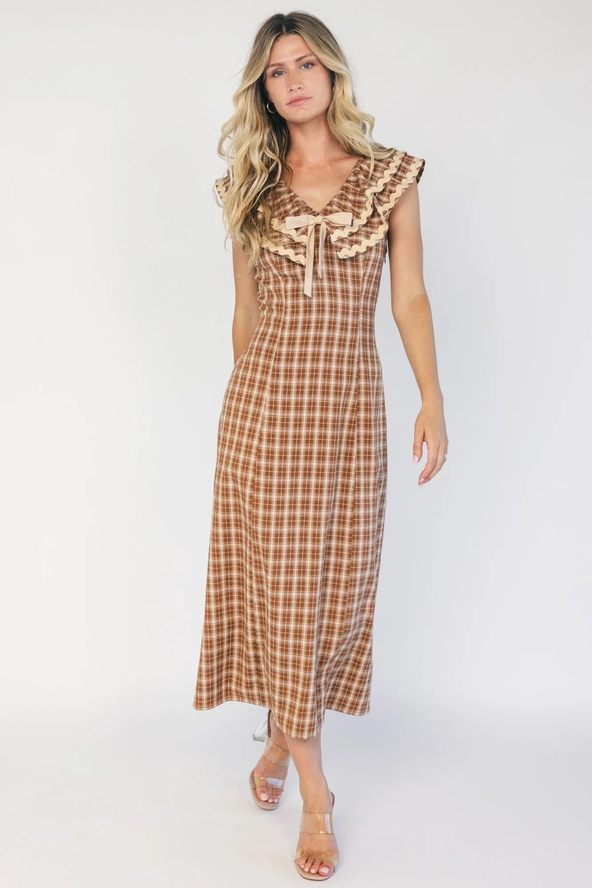 Maureen Ruffle Plaid Dress | Dusty Mocha