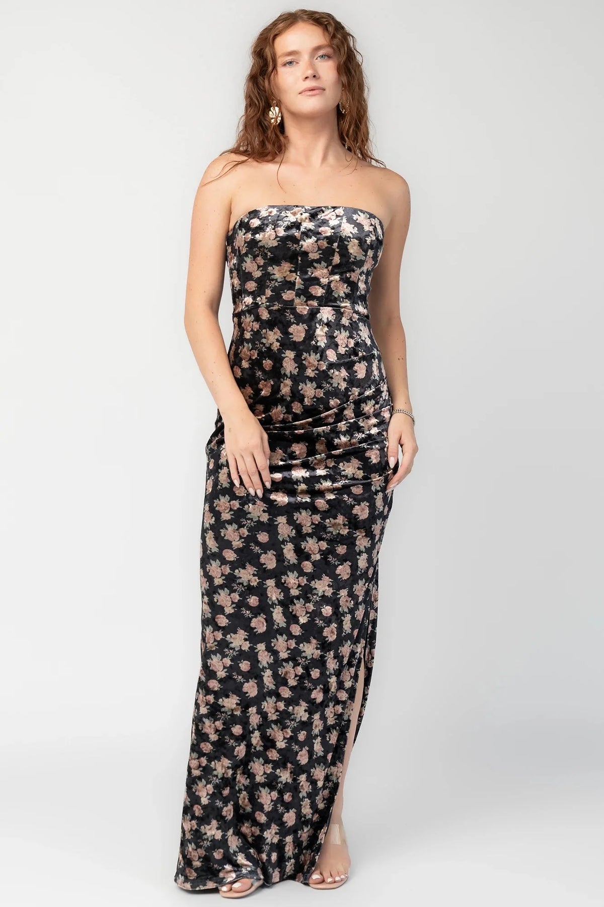 Philippa Velvet Maxi Dress | Black Floral