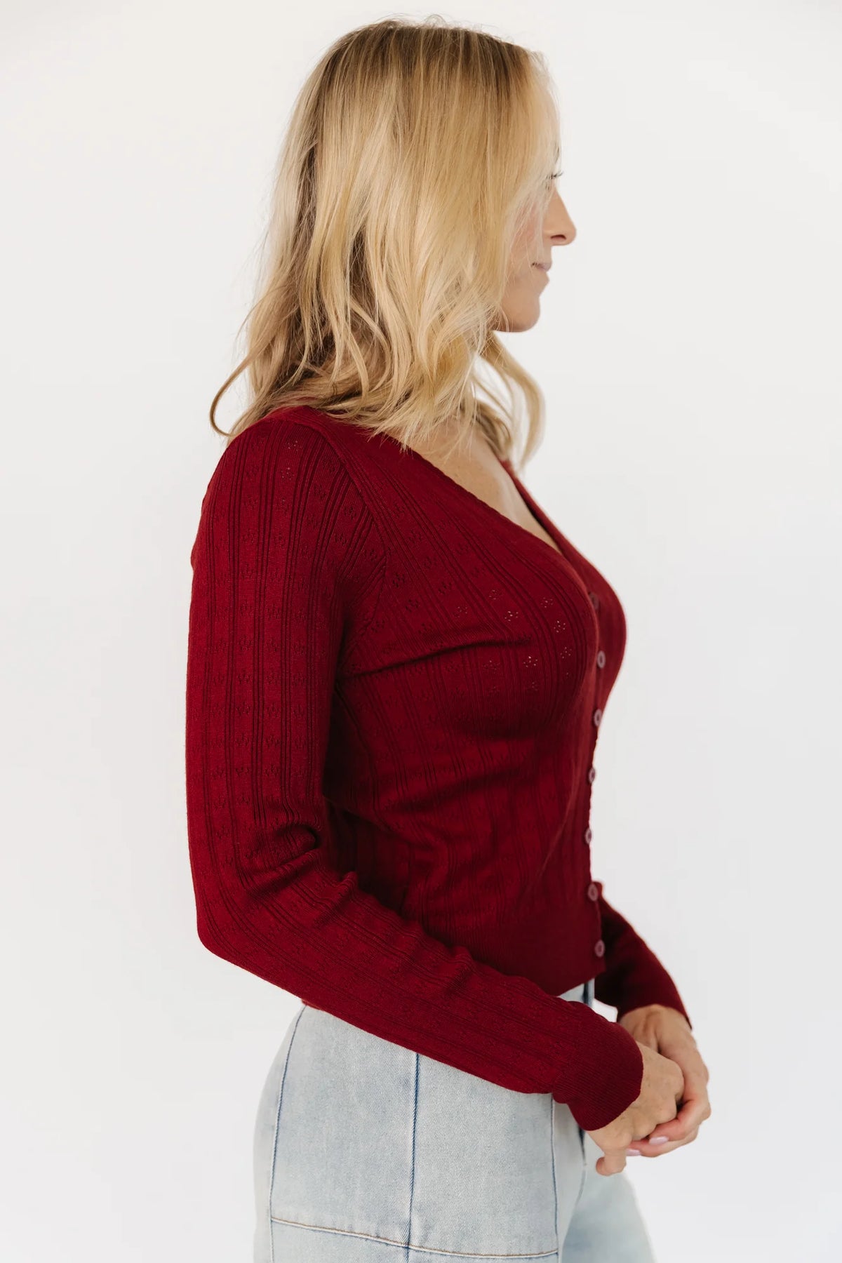 Heidi Pointelle Cardigan | Brick