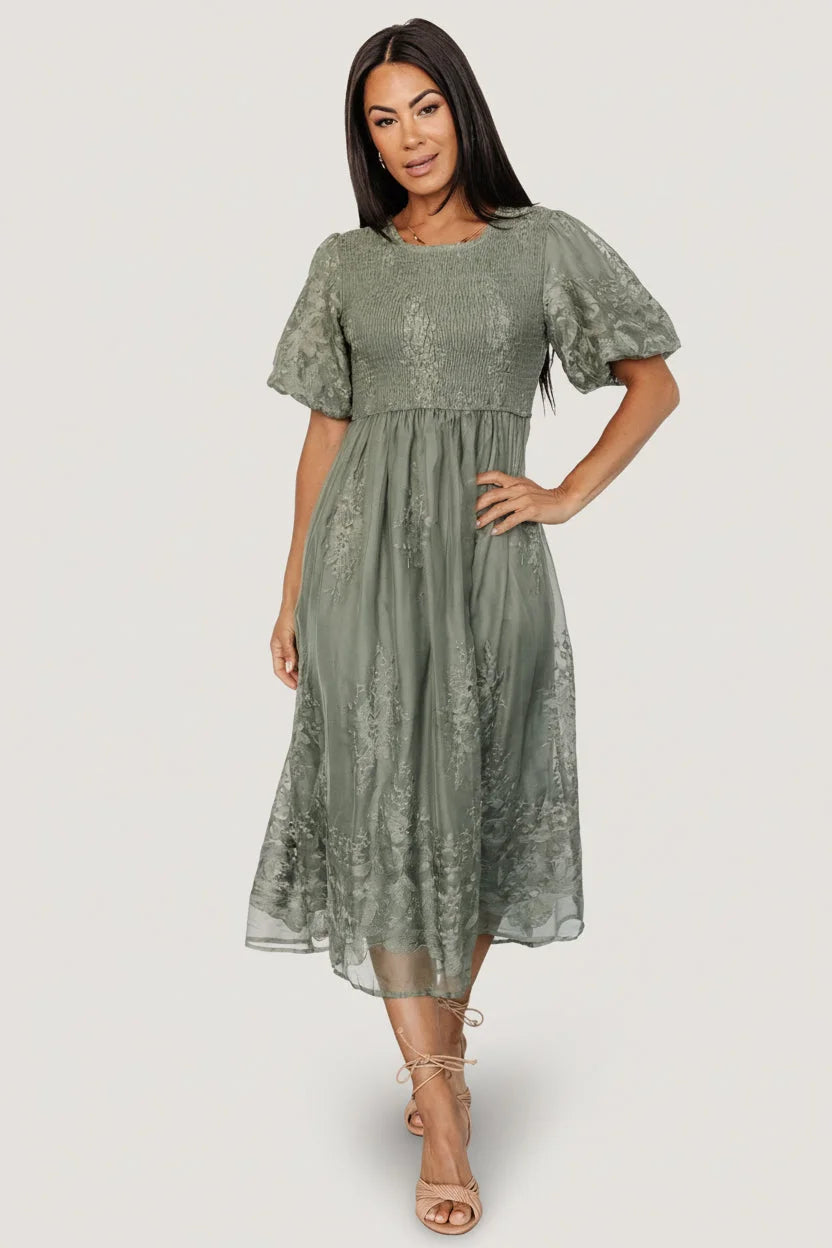 Corrine Embroidered Midi Dress | Deep Sage